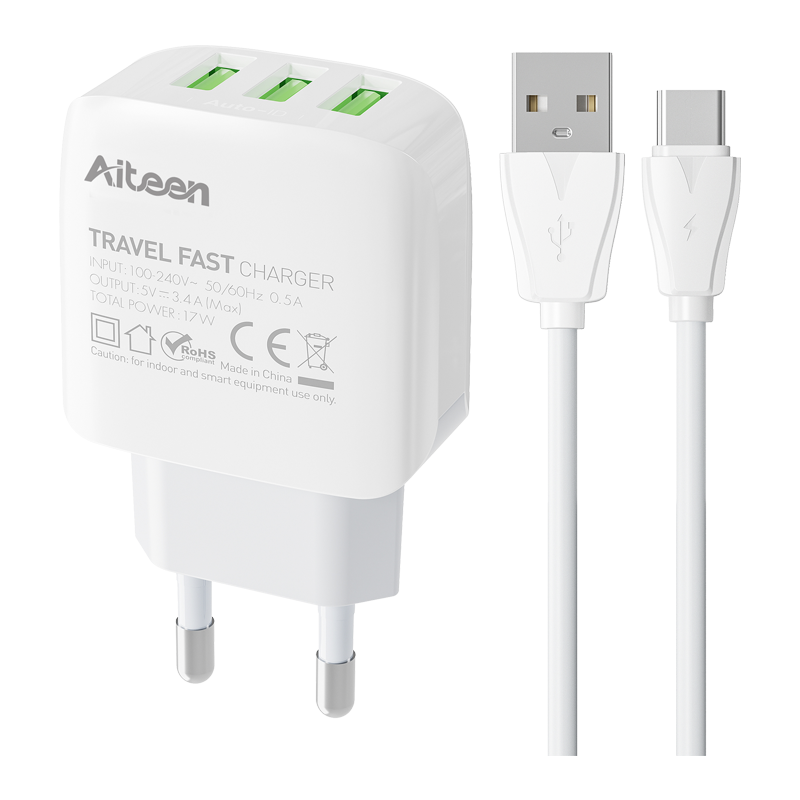 C109-C Charger 17W with Type-C Cable White Color